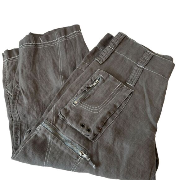 Pete + Greta Johnny Was Taupe Linen Blend Cropped Utility Cargo Pants Sz 4 - Picture 3 of 7